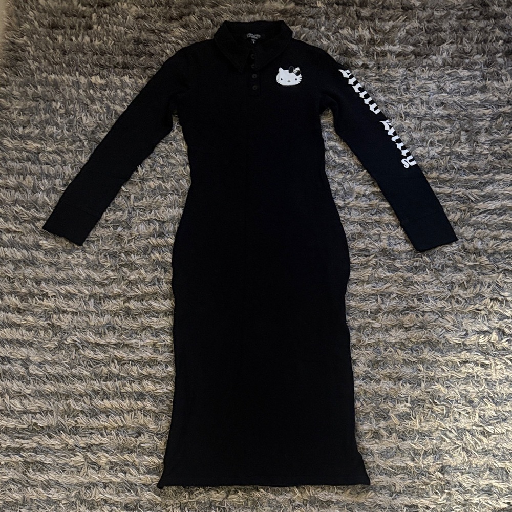 Hello Kitty Long Sleeve Dress with Logo Detail, 100% Cotton, Size S Gift Hanger!